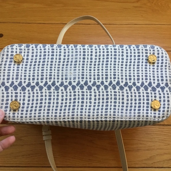 Spartina 449 Daufuskie Island Linen Sea Island White Blue Tassel Tote Bag - Picture 10 of 15